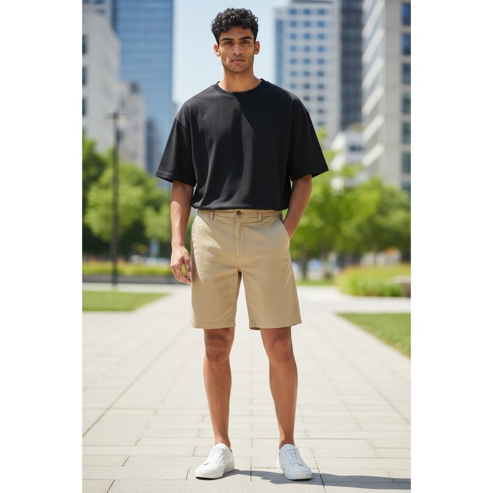 Izod Chino Shorts size 40 9” Inseam Tan Khaki 100% Cotton Pockets